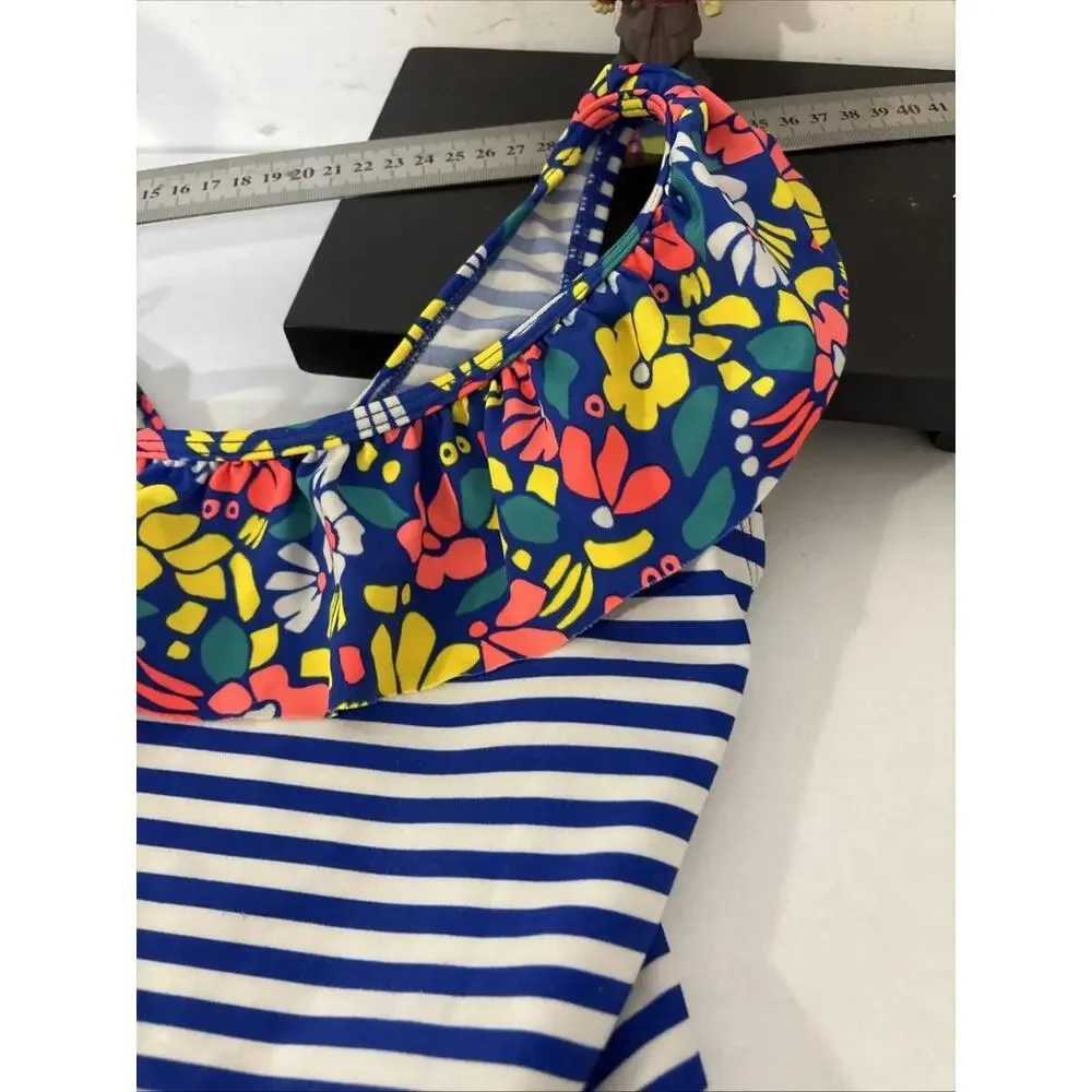 Cat & Jack 2piece‎ Swimsuit S 6/6X Adorable Blue Floral Stripes